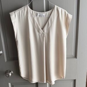 LOFT Cream Sleeveless V-Neck Blouse
